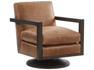 Barclay Butera Upholstery Willa Swivel 27" Brown Leather Accent Chair BCB01533111SWLL41