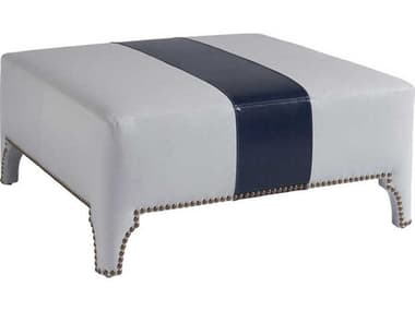 Barclay Butera Sheffield 43" Ivory Navy White Leather Upholstered Ottoman BCB01545025AALL40