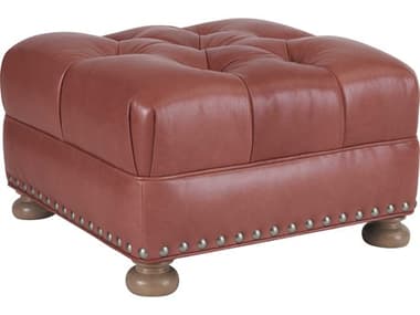 Barclay Butera Winslow 26" Nouveau Red Leather Upholstered Ottoman BCB01546444LL40