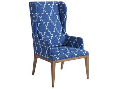 Barclay Butera Seacliff Leather Blue Fabric Upholstered Arm Dining Chair BCB920883