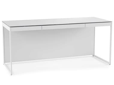 BDI Centro 66" Satin White & Grey Etched Glass Hardwood Computer Desk BDI6401SWGRY