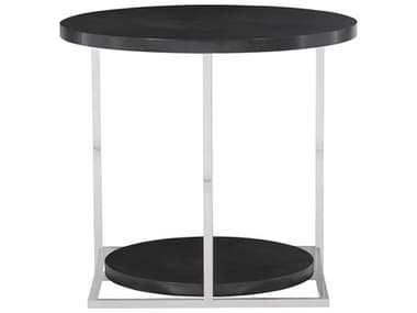 Bernhardt Silhouette 28" Round Figured Onyx Polished Stainless Steel End Table BH307125