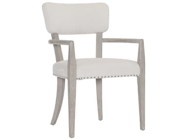 Bernhardt Albion Oak Wood White Fabric Upholstered Arm Dining Chair BH311542