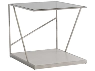 Bernhardt Maymont 24" Rectangular Glass Powder Polished Stainless Steel End Table BH313111