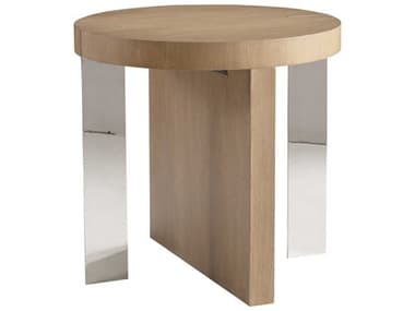 Bernhardt Modulum 25" Round Wood Sahara Polished Stainless Steel End Table BH315125