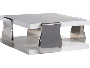 Bernhardt Interiors Yuma 44" Square Wood Azucar Polished Stainless Steel Cocktail Table BH316012