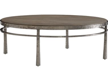 Bernhardt Aventura 50" Round Wood Marcona Frosted Nickel Cocktail Table BH318015