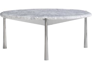 Bernhardt Arris 34" Round Honed Arabescato Marble Polished Stainless Steel Cocktail Table BH321010