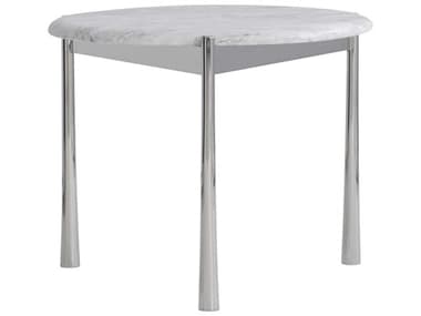 Bernhardt Arris 23" Round Honed Arabescato Marble Polished Stainless Steel End Table BH321012