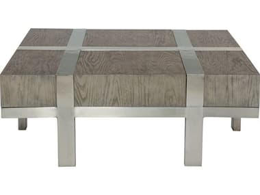 Bernhardt Interiors Casegoods Leigh 46" Square Wood Rustic Gray Tarnished Nickel Cocktail Table BH369023