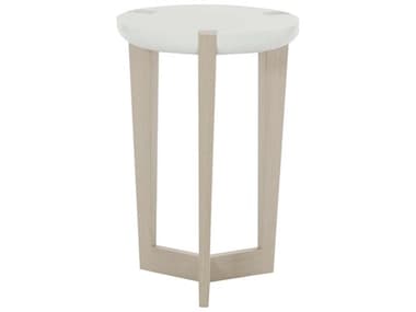 Bernhardt Axiom 16" Round Wood Linear Gray White Linen Plaster Chairside Table BH381122