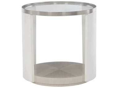 Bernhardt Axiom 24" Round Glass Linear Gray White Brushed Silver Chairside Table BH381125