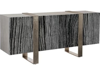 Bernhardt Linea 76" Solid Wood Black Forest Marble Textured Graphite Cerused Greige Entertainment Console Table BH384875G