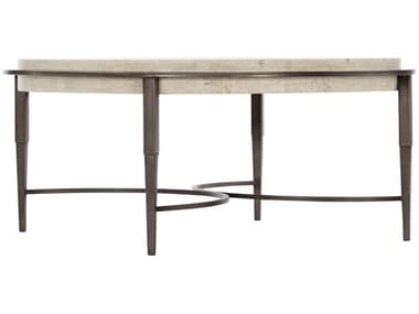Bernhardt Barclay 42&quot; Round White Travertine Stone Antique Pewter Cocktail Table BH512015