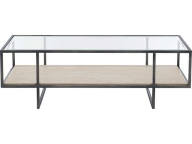 Bernhardt Freestanding Occasional Harlow 54&quot; Rectangular Glass Bronze White Travertine Stone Clear Cocktail Table BH514021