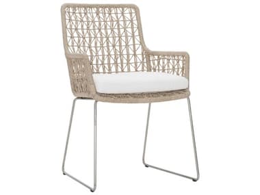 Bernhardt Exteriors Carmel Hazelnut / Stainless Steel Arm Dining Chair with Seat Pad BHEK1777