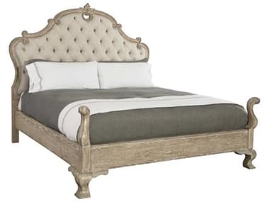 Bernhardt Campania Weathered Sand Brown Oak Wood Upholstered King Panel Bed BHK1049