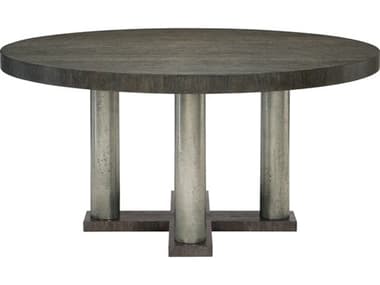Bernhardt Linea 60" Round Wood Cerused Charcoal Textured Graphite Metal Dining Table BHK1099