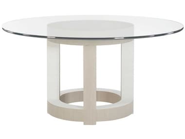 Bernhardt Axiom 60" Round Glass Linear Gray White Dining Table BHK1126