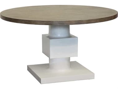 Bernhardt Interiors Newberry 56" Round Wood Rustic Gray White Plaster Dining Table BHK1259