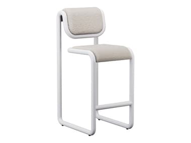 Bend Goods Tube White Frame With Boucle Fabric Upholstered Plywood Bar Stool BNDTUBEBARCRBCLEWH