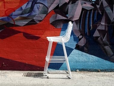 Bend Goods Outdoor Lucy Galvanized Iron White Stackable Bar Chair Set BOOLUCYSTCKBLBARCHRSET