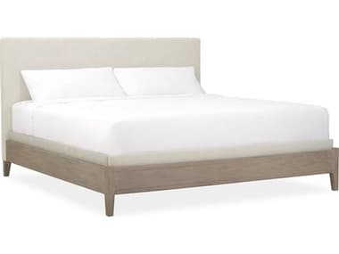 Brownstone Cecille Fawn Beige Teak Wood Upholstered Queen Platform Bed BRNCE117