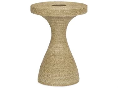 Brownstone 16" Round Wicker Seagrass Brushed Brass End Table BRNMR500
