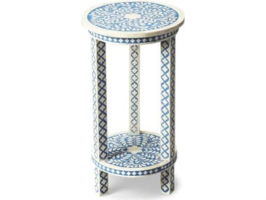 Butler Vivienne Round Wood Blue And White Bone End Table BT3207070