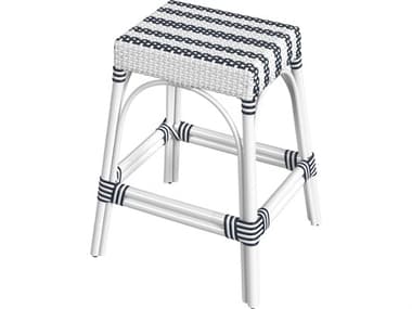 Butler Robias White navy Stripe Rattan Frame Counter Stool BT5513035
