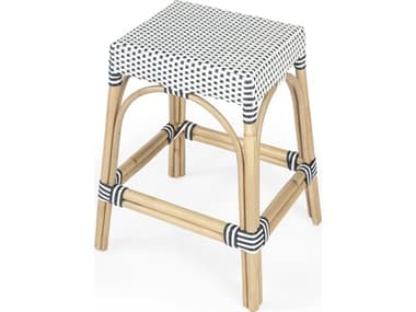 Butler Robias White navy Dot Natural Rattan Frame Counter Stool BT5513291