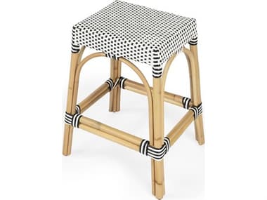 Butler Robias White black Dot Natural Rattan Frame Counter Stool BT5513295