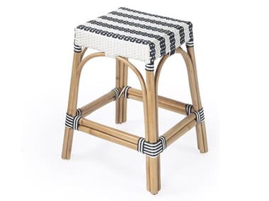 Butler Robias White navy Stripe Natural Rattan Frame Counter Stool BT5513372
