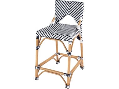 Butler Creanly White navy Dot Natural Rattan Frame Blue Counter Stool BT5603291
