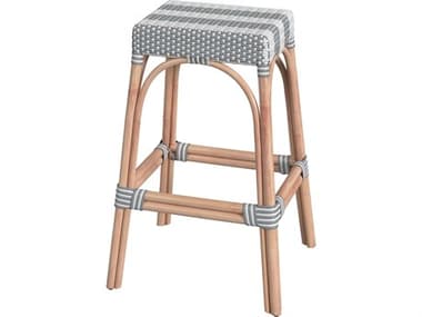 Butler Robias Gray white Stripe Natural Rattan Frame Bar Stool BT5604144