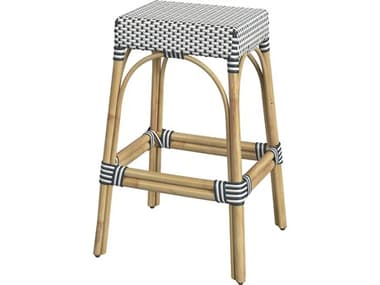 Butler Robias White navy Stripe Natural Rattan Frame Blue Bar Stool BT5604291