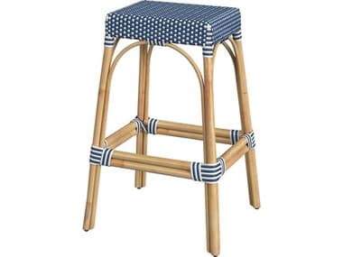 Butler Robias Blue white Dot Natural Rattan Frame Bar Stool BT5604303