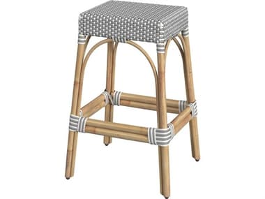 Butler Robias White gray Dot Natural Rattan Frame Gray Bar Stool BT5604329