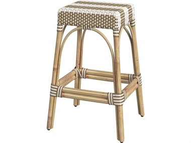 Butler Robias Tan white Stripe Natural Rattan Frame & Beige Bar Stool BT5604984
