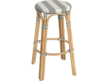 Butler Tobias Gray white Stripe Natural Rattan Frame Bar Stool BT9370144
