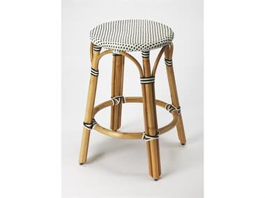 Butler Tobias White black Dot Natural Rattan Frame Counter Stool BT9371295