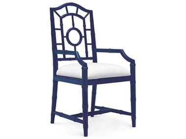 Villa & House Mahogany Wood Blue Upholstered Arm Dining Chair BUNCHL55508