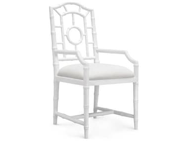 Villa & House Mahogany Wood White Upholstered Arm Dining Chair BUNCHL55509