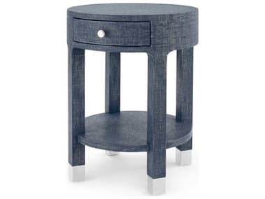 Villa & House Round Wood Washed Blue Steel End Table BUNDAK1155128