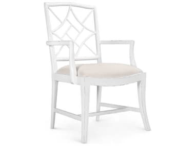 Villa & House Mahogany Wood White Fabric Upholstered Arm Dining Chair BUNEVE55509