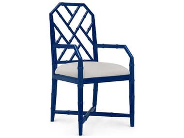 Villa & House Mahogany Wood Blue Fabric Upholstered Arm Dining Chair BUNJAR55508