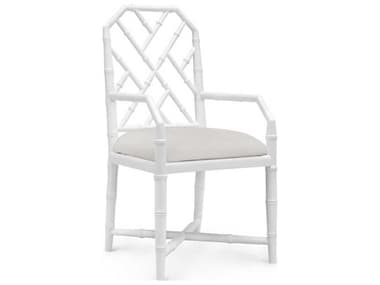 Villa & House Mahogany Wood White Fabric Upholstered Arm Dining Chair BUNJAR55509