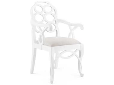 Villa & House Mahogany Wood White Fabric Upholstered Arm Dining Chair BUNLOO55509