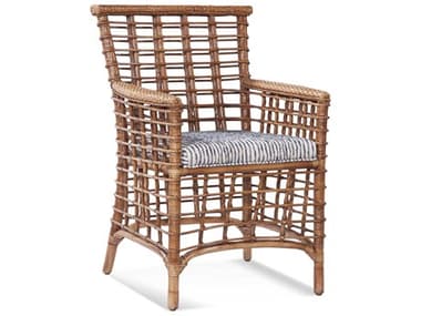 Braxton Culler Bridgehampton Rattan Brown Fabric Upholstered Arm Dining Chair BXC1031029