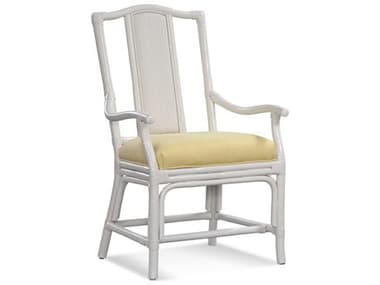 Braxton Culler Drury Lane Rattan White Fabric Upholstered Arm Dining Chair BXC1977029